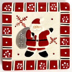 Vintage Santa Tile Trivet Coaster Hand Painted Ceramic 7.5 Inches Square